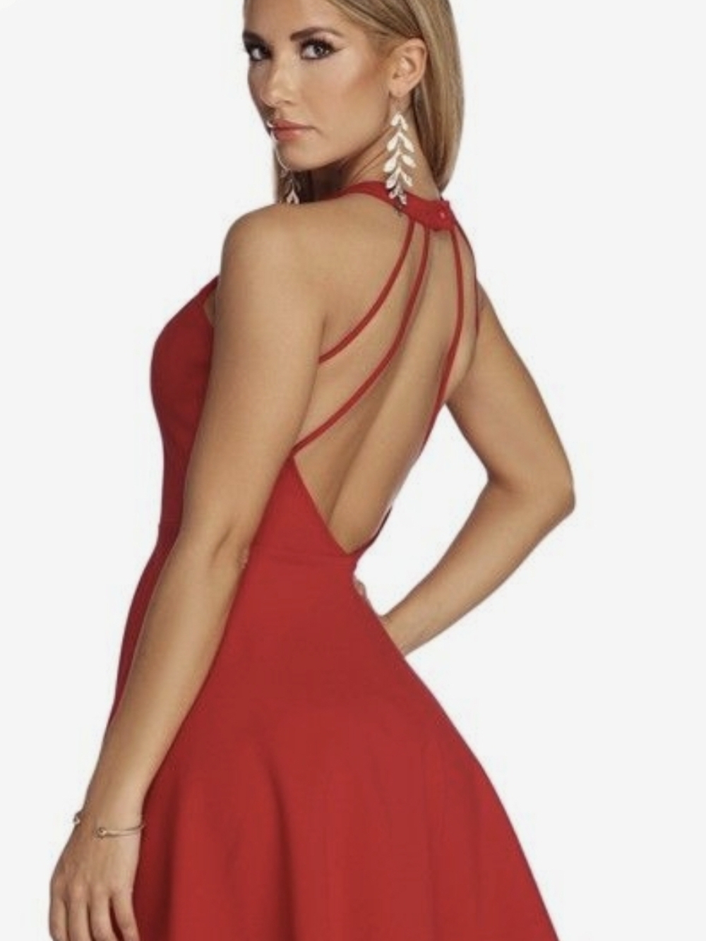 Windsor Red Strappy Back Fit-and-Flare Dress